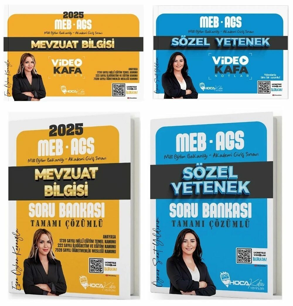 Hoca Kafası 2025 MEB-AGS Mevzuat Bilgisi + Sözel Yetenek Video Kafa Notlar + Soru Bankası 4 lü Set