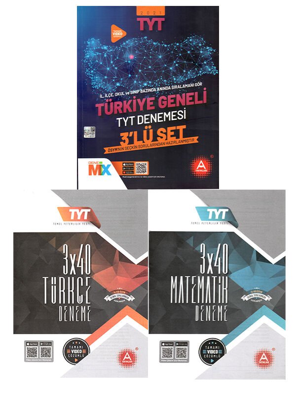 A Yayınları TYT 3 lü Deneme ile 3x40 Türkçe Matematik Deneme Seti Kitap Set A Yayınları