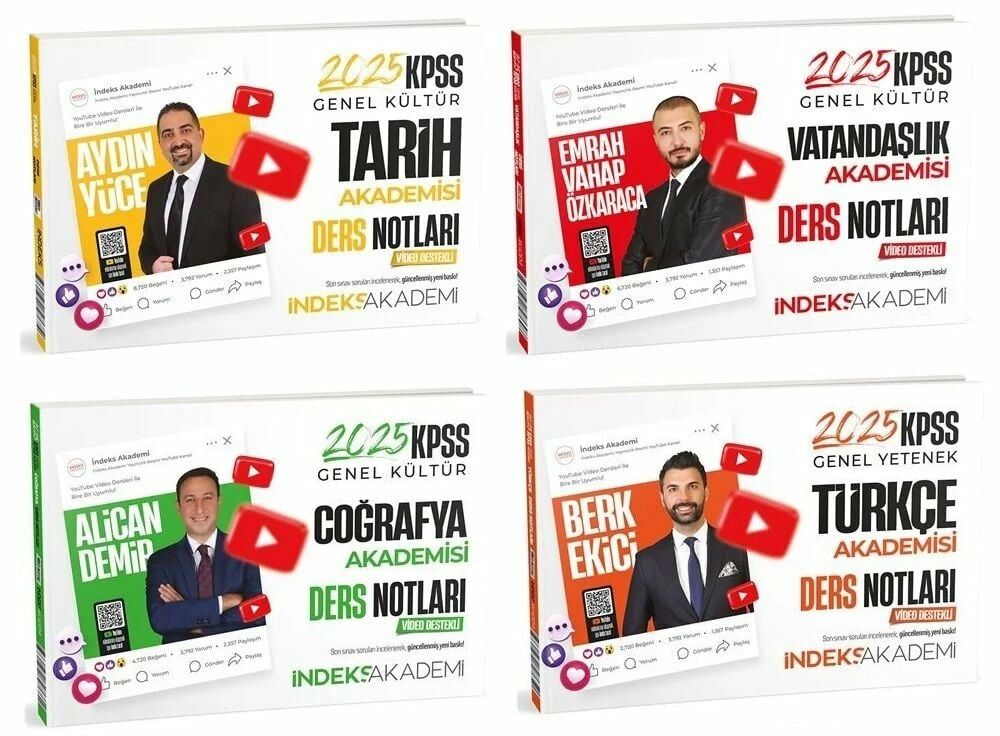 İndeks Akademi 2025 KPSS Türkçe+Tarih+Coğrafya+Vatandaşlık Akademisi Video Ders Notları 4 lü Set