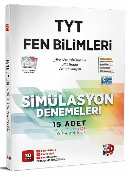 3D Yayınları YKS TYT Fen Bilimleri Simülasyon 15 Deneme Video Çözümlü 3D Yayınları