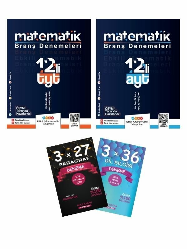 Etkili Matematik 2025 TYT + AYT Matematik 12 li Branş Denemeleri + Anla Kazan Deneme 4 lü Set