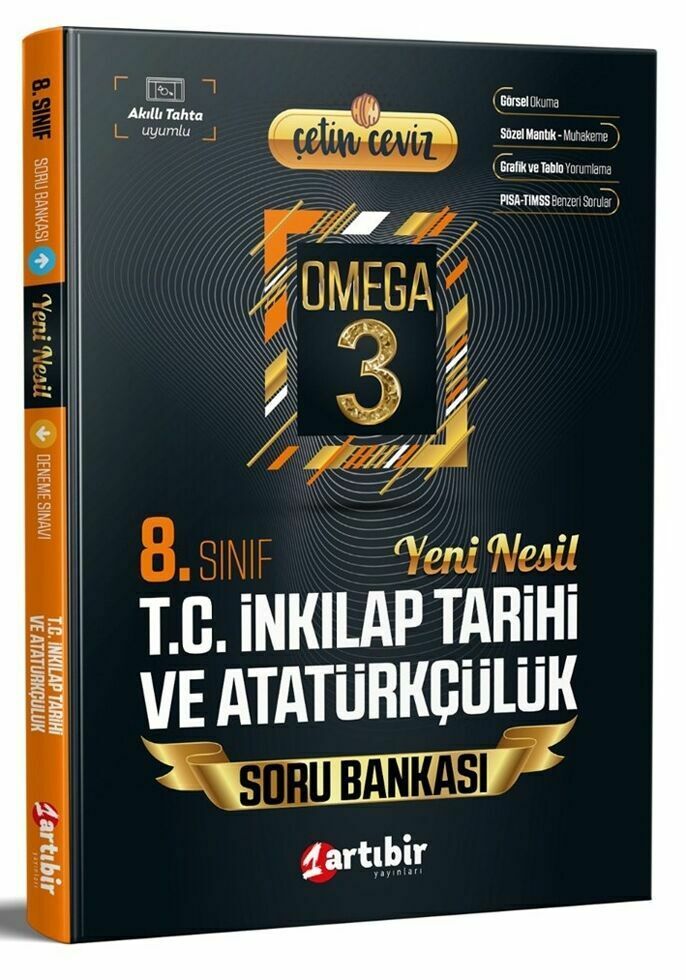 Artıbir Yayınları 8. Sınıf LGS T.C. İnkılap Tarihi ve Atatürkçülük Çetin Ceviz Omega 3 Soru Bankası