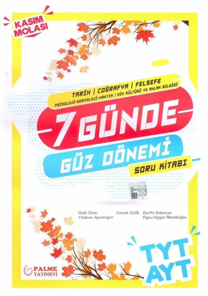 Palme Yayınları TYT AYT Tarih Coğrafya Felsefe 7 Günde Güz Dönemi Soru Kitabı