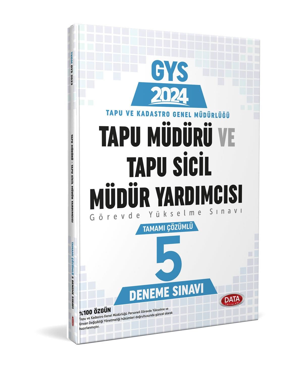 Data 2024 GYS Tapu Kadastro Tapu Müdürü ve Tapu Sicil Müdür Yardımcısı 5 Deneme Çözümlü Data