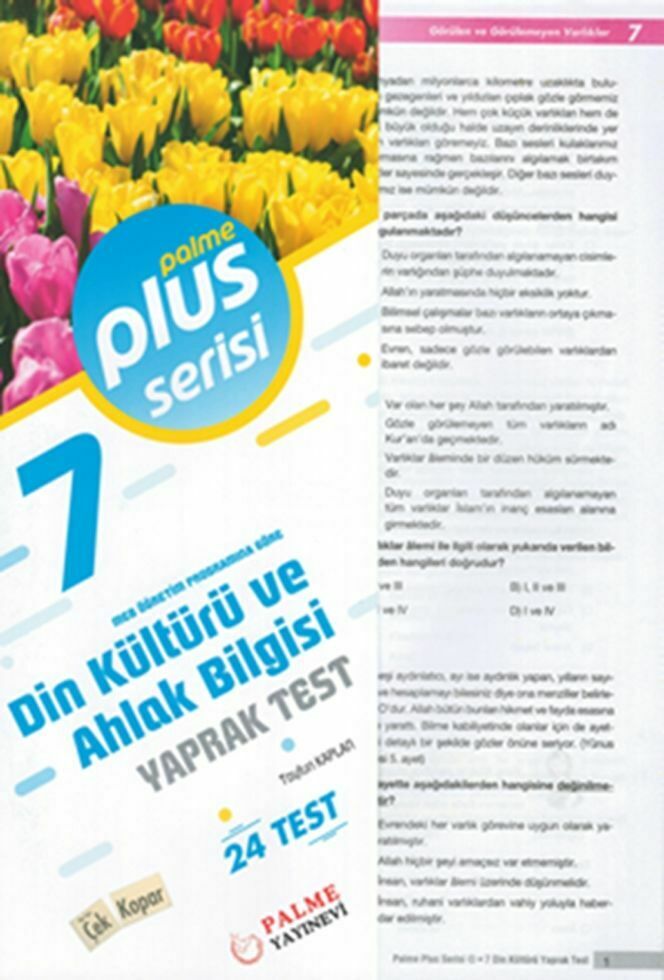 Palme Yayınları 7. Sınıf Din Kültürü ve Ahlak Bilgisi Plus Serisi Yaprak Test