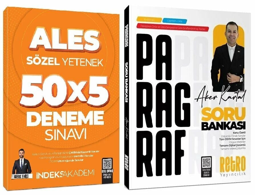 Retro + İndeks 2025 ALES Paragraf Soru Bankası + Sözel Yetenek 5 Deneme 2 li Set - Aker Kartal Retro + İndeks Akademi Yayıncılık