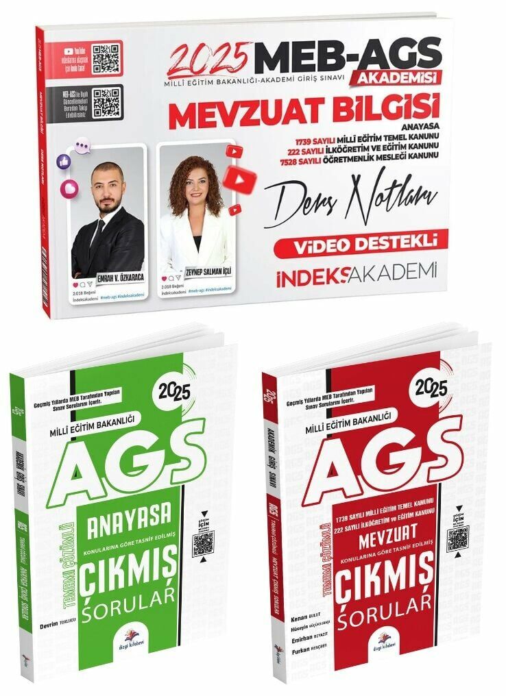 İndeks + Dizgi 2025 MEB-AGS Akademisi Mevzuat Ders Notları + Anayasa Çıkmış Sorular 3 lü Set