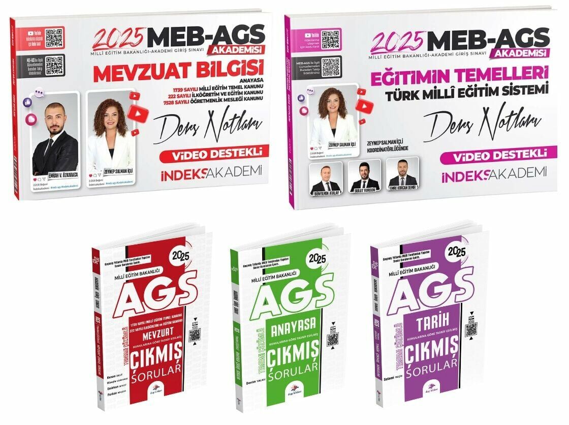 İndeks + Dizgi 2025 MEB-AGS Eğitimin Temelleri + Mevzuat Bilgisi Ders + Tarih + Anayasa Çıkmış 5 li