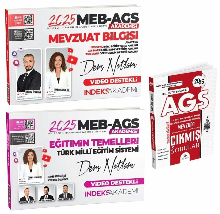İndeks + Dizgi 2025 MEB-AGS Akademisi Eğitimin Temelleri + Mevzuat Ders + Çıkmış Sorular 3 lü Set