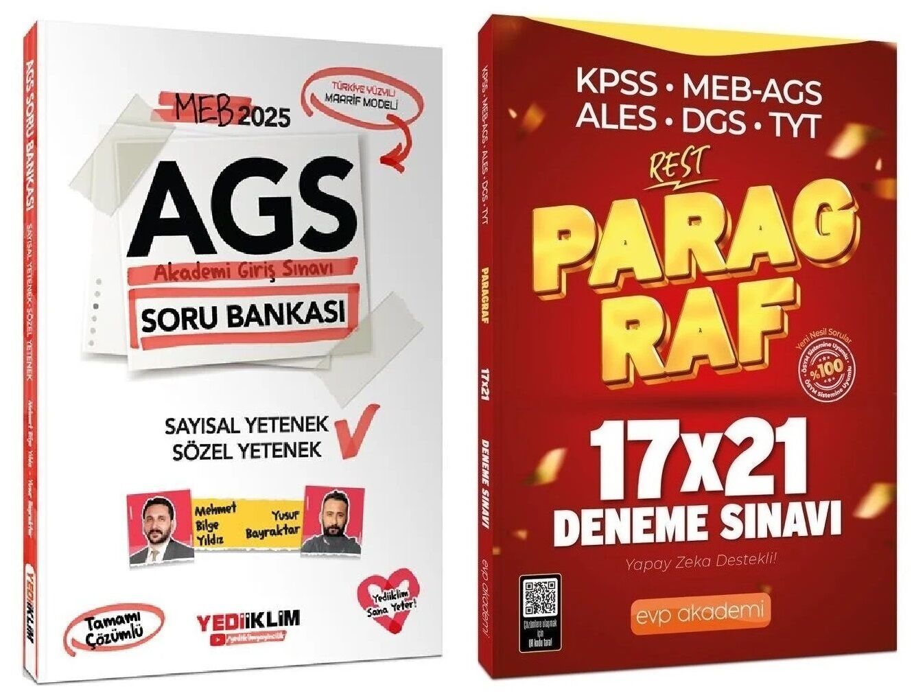 Yediiklim + EVP Akademi 2025 MEB-AGS Sözel-Sayısal Yetenek Soru Bankası + Paragraf 21 Deneme 2 li Set - Mehmet Bilge Yıldız, Yusuf Bayraktar Yediiklim + EVP Akademi Yayınları