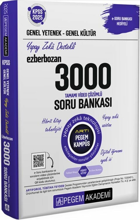 Pegem 2025 KPSS Genel Yetenek Genel Kültür EZBERBOZAN 3000 Soru Bankası Tek Kitap Pegem Akademi