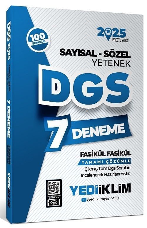 Yediiklim 2025 DGS Prestij Sayısal-Sözel Yetenek 7 Deneme Fasikül Çözümlü Yediiklim Yayınları