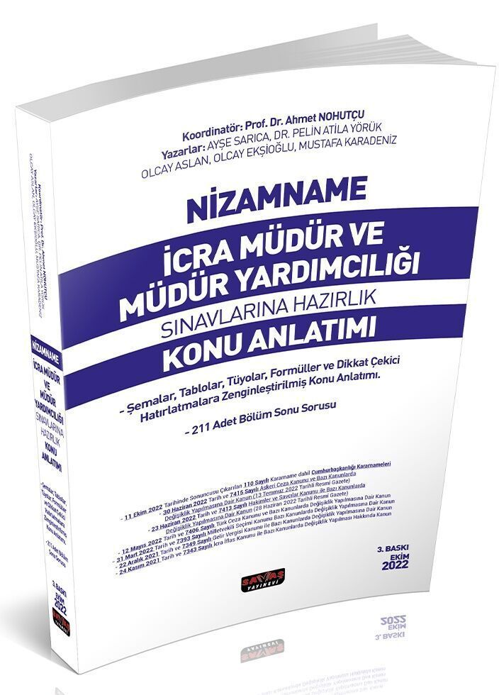 Savaş Yayınları Nizamname İcra Müdür ve Müdür Yardımcılığı Sınavlarına Hazırlık Konu Anlatımı
