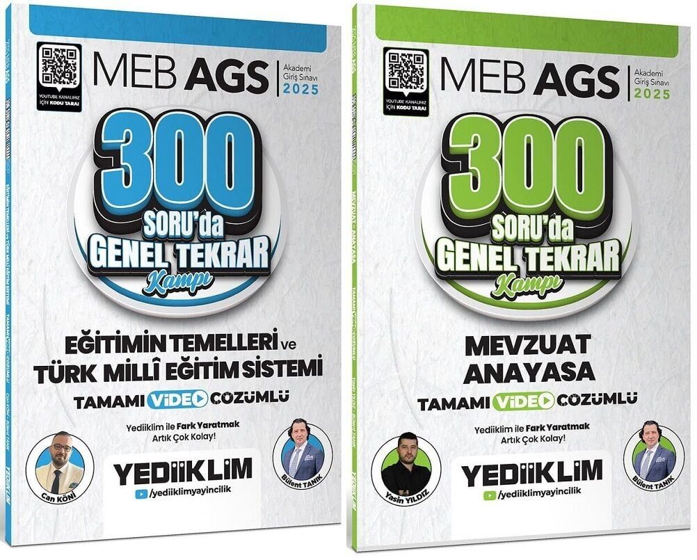Yediiklim 2025 MEB-AGS Eğitimin Temelleri ve Türk Milli Eğitim Sistemi + Mevzuat Anayasa 600 Soruda Genel Tekrar Kampı 2 li Set - Bülent Tanık, Can Köni, Yasin Yıldız Yediiklim Yayınları