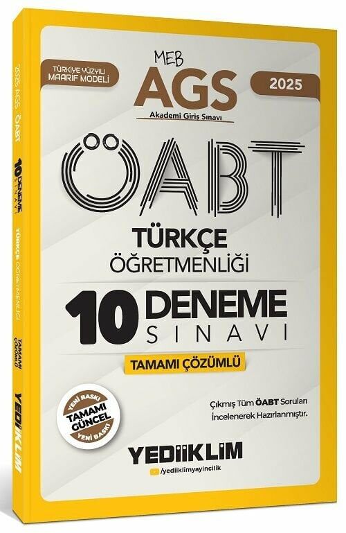 Yediiklim 2025 ÖABT MEB-AGS Türkçe Öğretmenliği 10 Deneme Çözümlü Yediiklim Yayınları