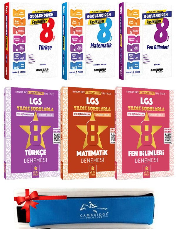 Ankara LGS Türkçe Matematik Fen Güçlendiren Fasikül ve Yıldız Soru 8 li Deneme+Kalemlik 6 Kitap Set