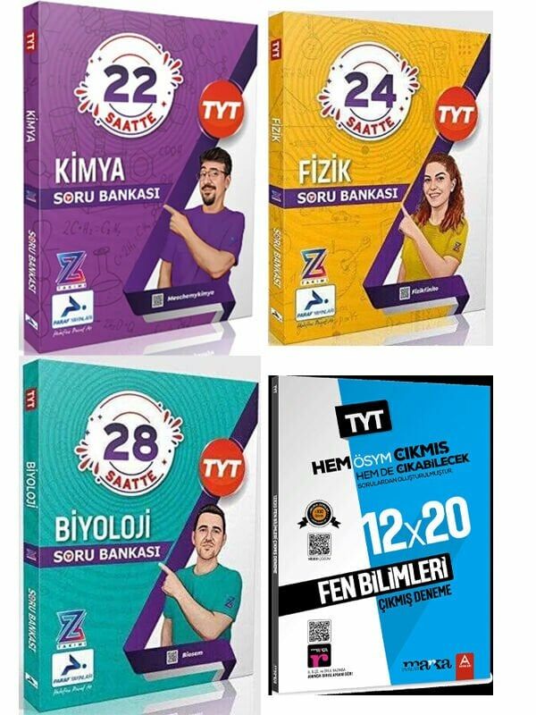 Marka 2024 TYT Fen 12x20 Deneme ve Paraf TYT Z Takımı Fizik Kimya Biyoloji Soru 4 lü Set