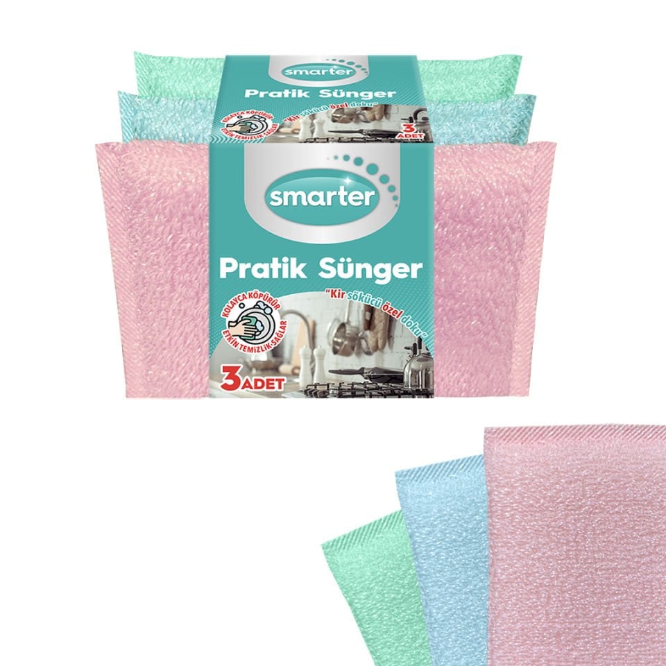 SMARTER Pratik Sünger 3'lü Paket Hem Bez Hem Sünger Ovma