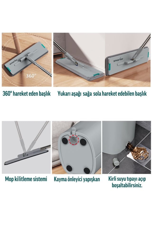 SMARTER Aqua Jet Temiz & Kirli Suyu Ayırma Özelliği Tablet Mop Temizlik Seti Paspas