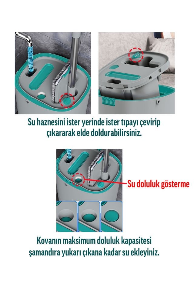 SMARTER Aqua Jet Temiz & Kirli Suyu Ayırma Özelliği Tablet Mop Temizlik Seti Paspas