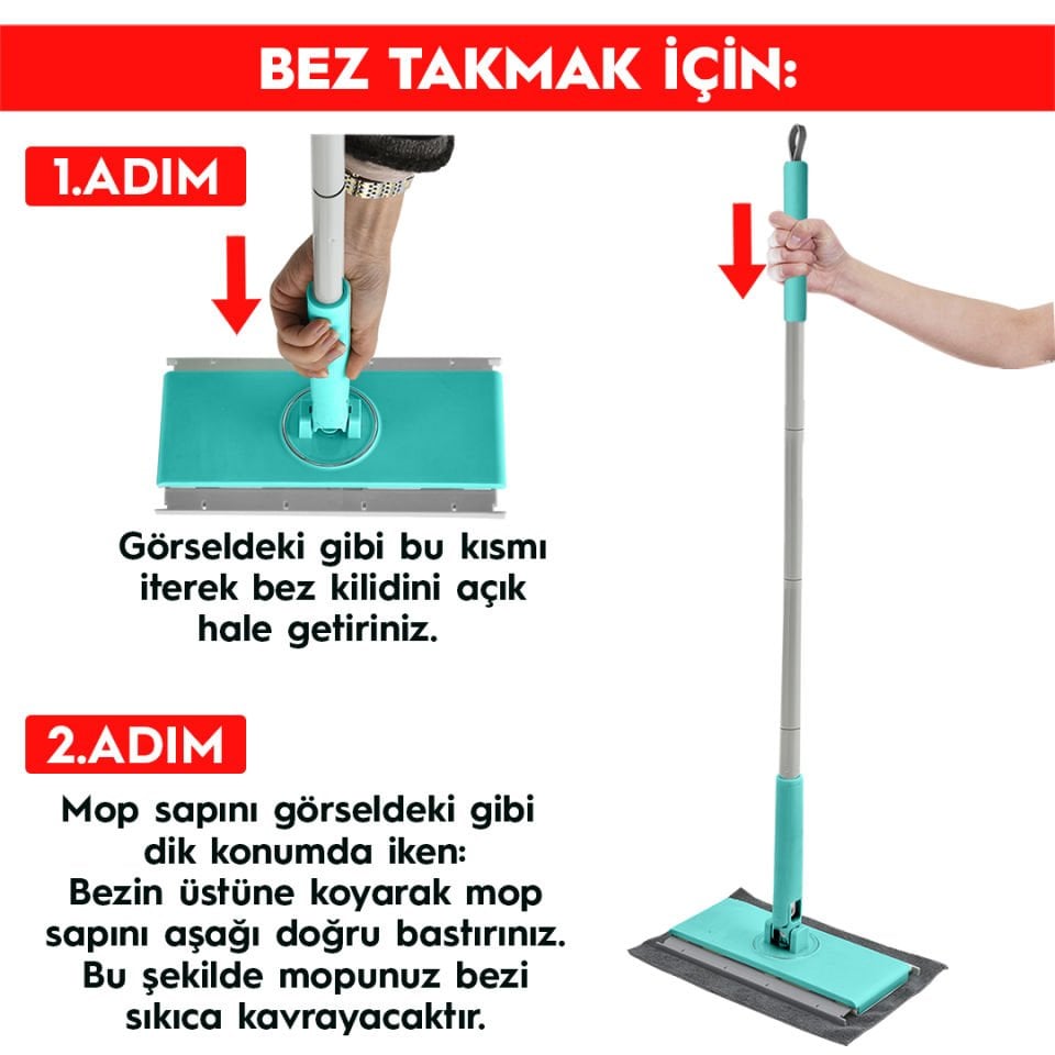SMARTER Şip Şak Mop Otomatik El Değmeden Tüm Bezlerler Uyumlu Temizlik Seti Paspas