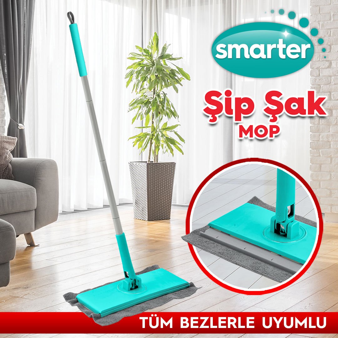 SMARTER Şip Şak Mop Otomatik El Değmeden Tüm Bezlerler Uyumlu Temizlik Seti Paspas