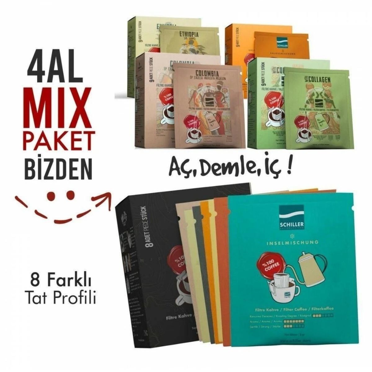 Aç Demle İç Filtre Kahve - 4 Al 8 li Mix Paket Bizden