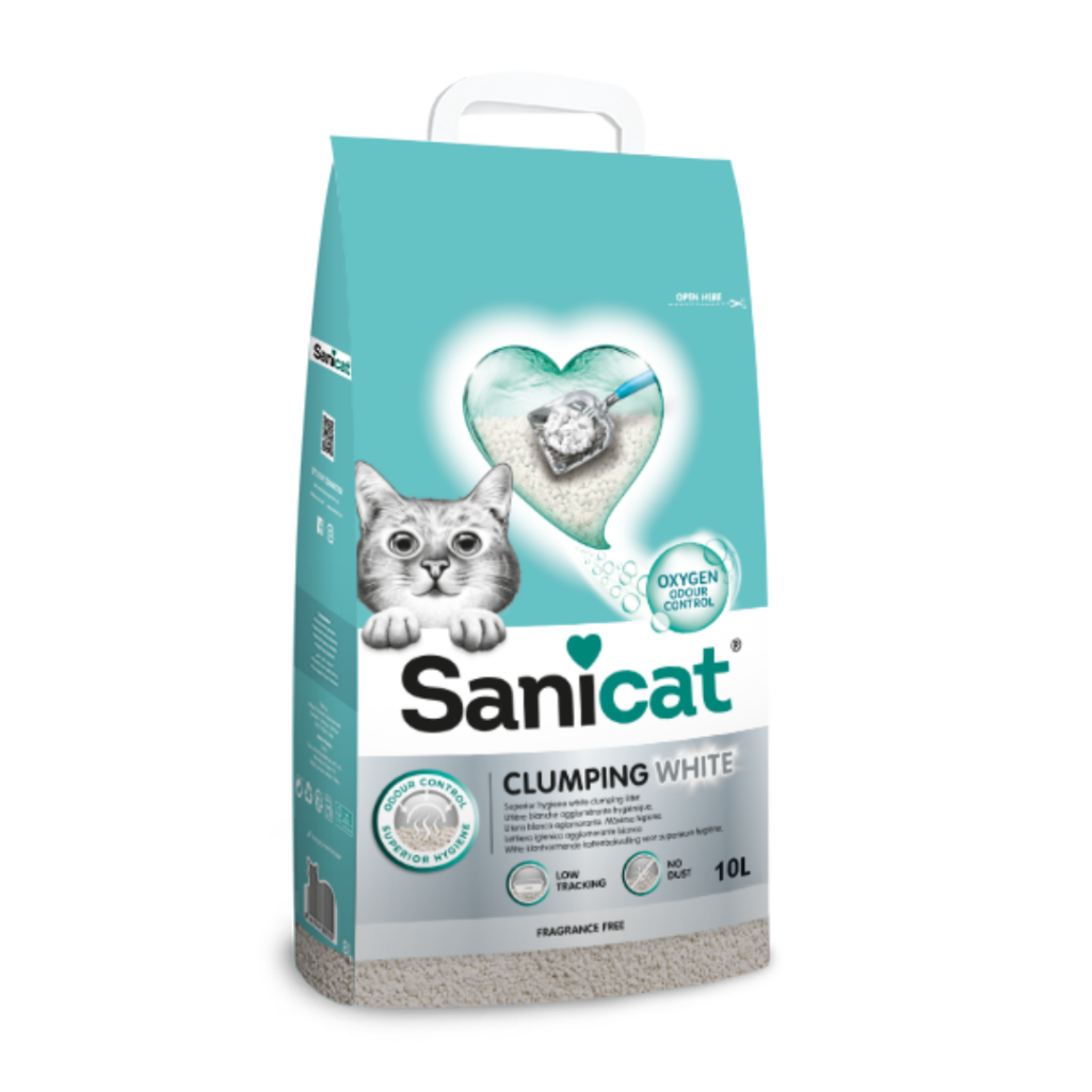 Sanicat Clumping White Kokusuz Oksijen Kontrollü Bentonit Kedi Kumu 10 Litre