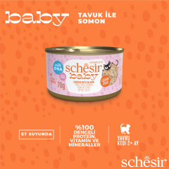 Schesir Baby Tavuklu ve Somonlu Et Suyunda Yavru Kedi Konservesi 70 Gr