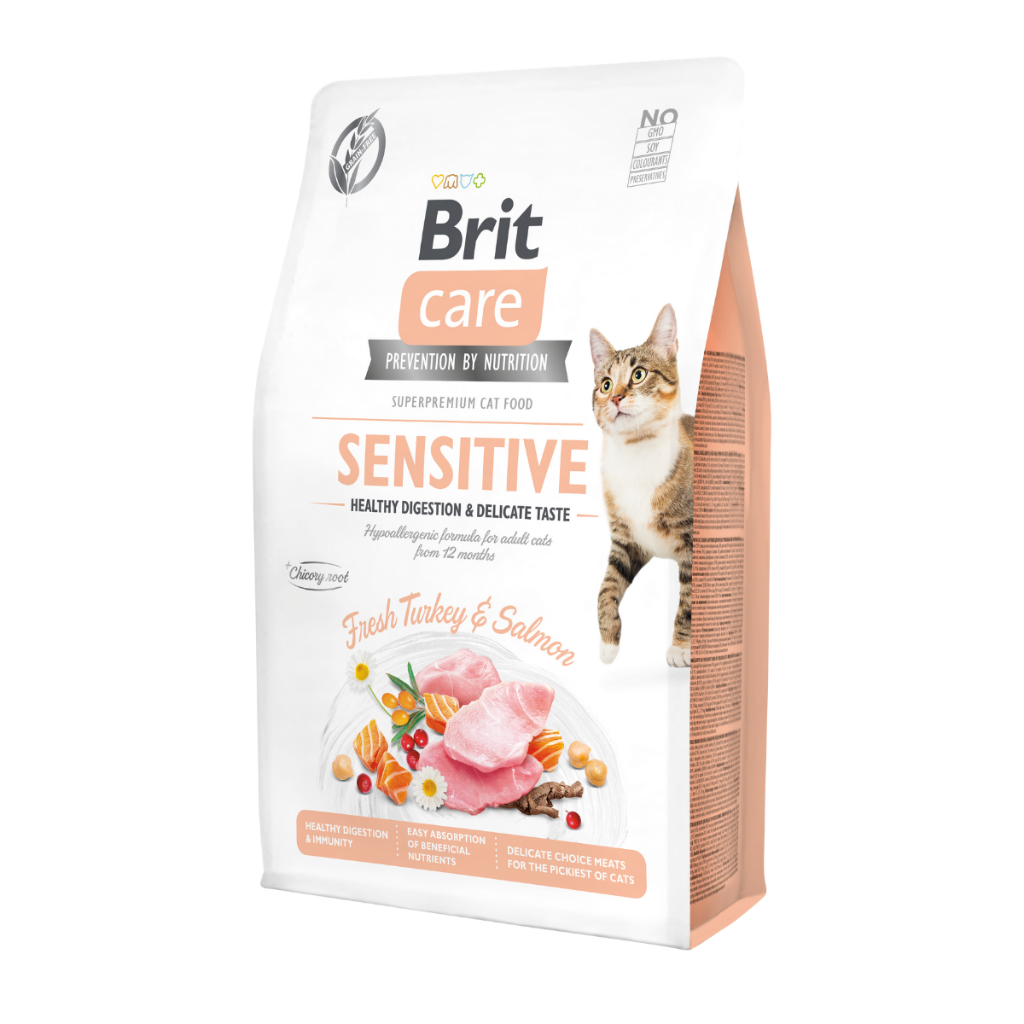 Brit Care Sensitive Hypo Allergenic Sindirim Sistemi Des. Hindi ve Somonlu Tahılsız Kedi Maması 2 Kg