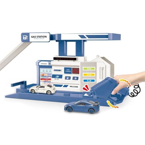 Die-Cast Mavi Benzin İstasyonu Seti