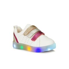 Vicco Sun Ortopedik Kız Çocuk Pudra Işıklı Sneaker BEYAZ-PEMBE - 30