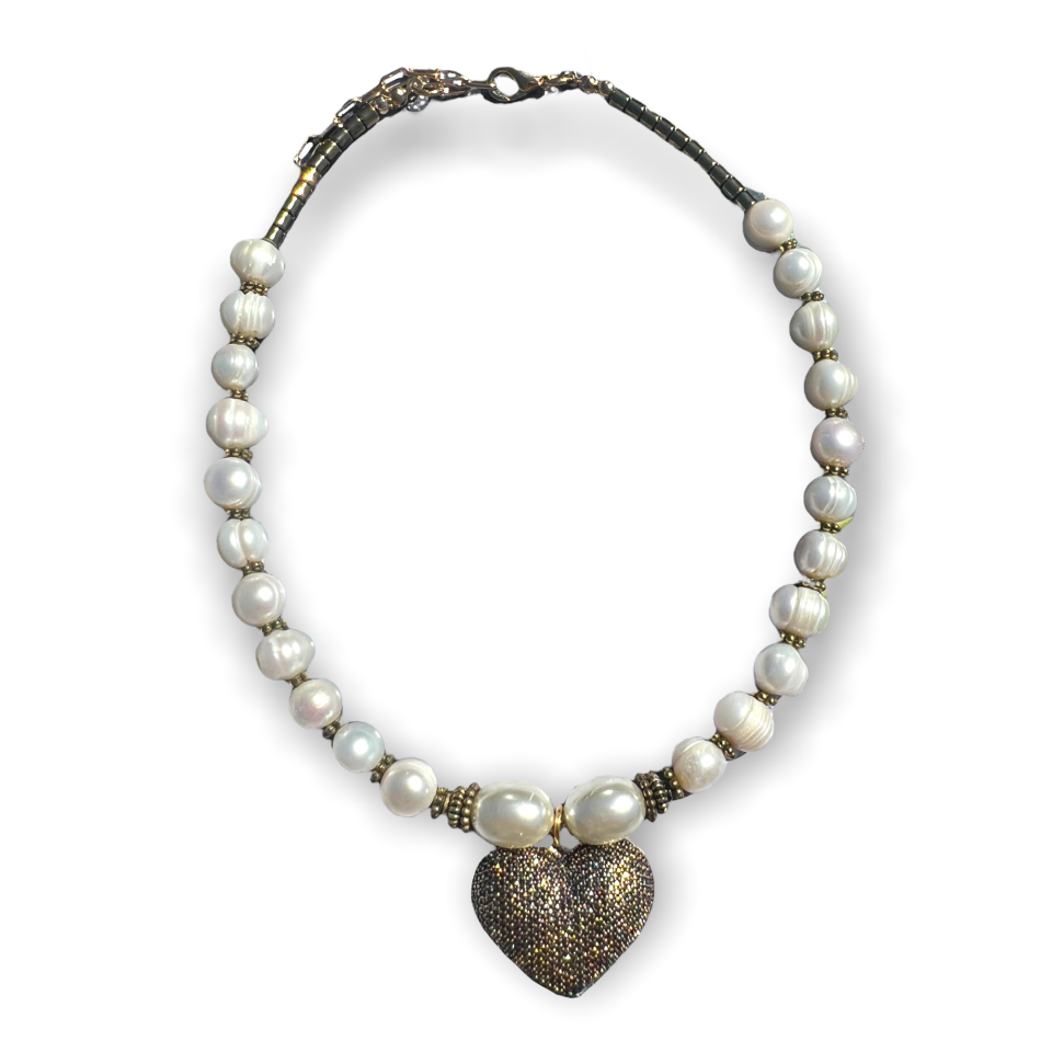 HEART WITH PEARLS NECKLACE
