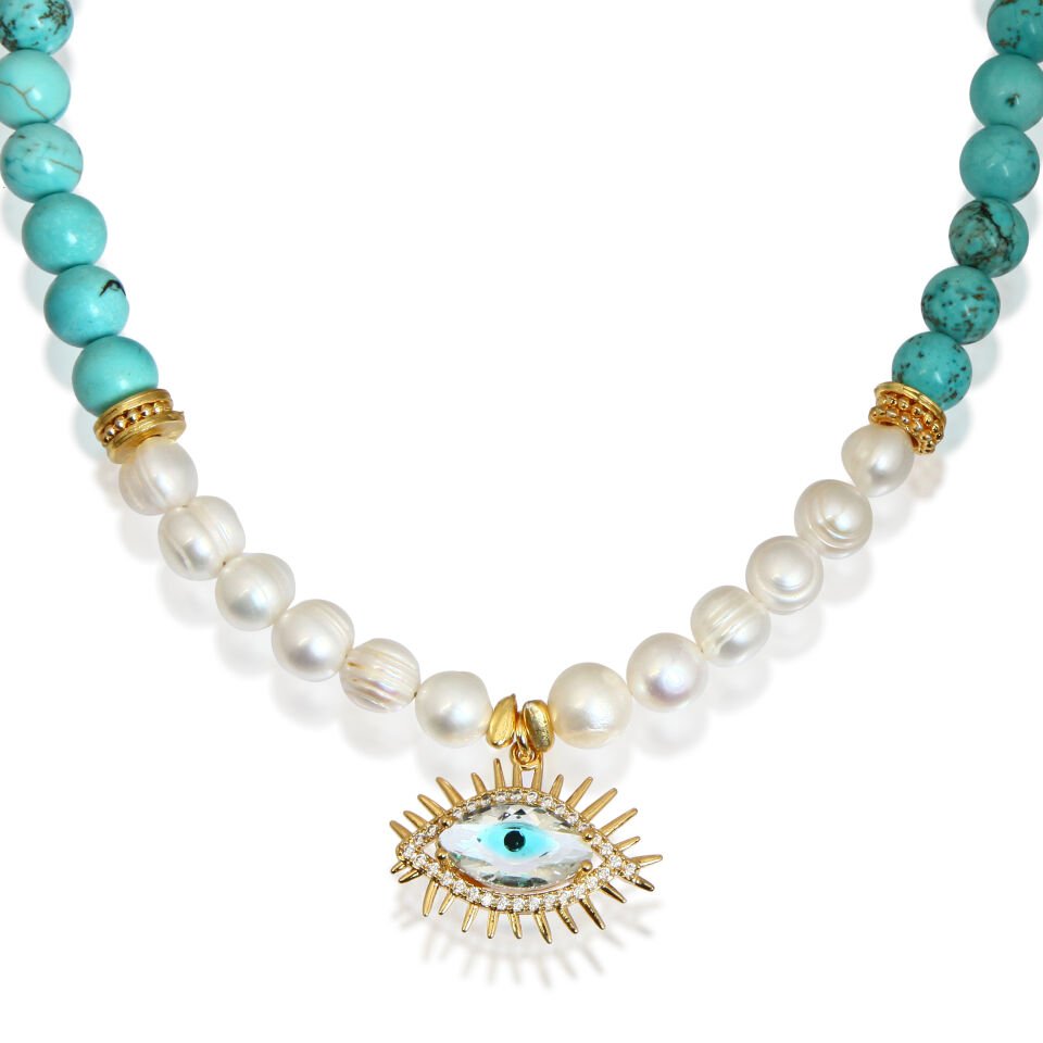 TURQUOISE PEARL EYE NECKLACE