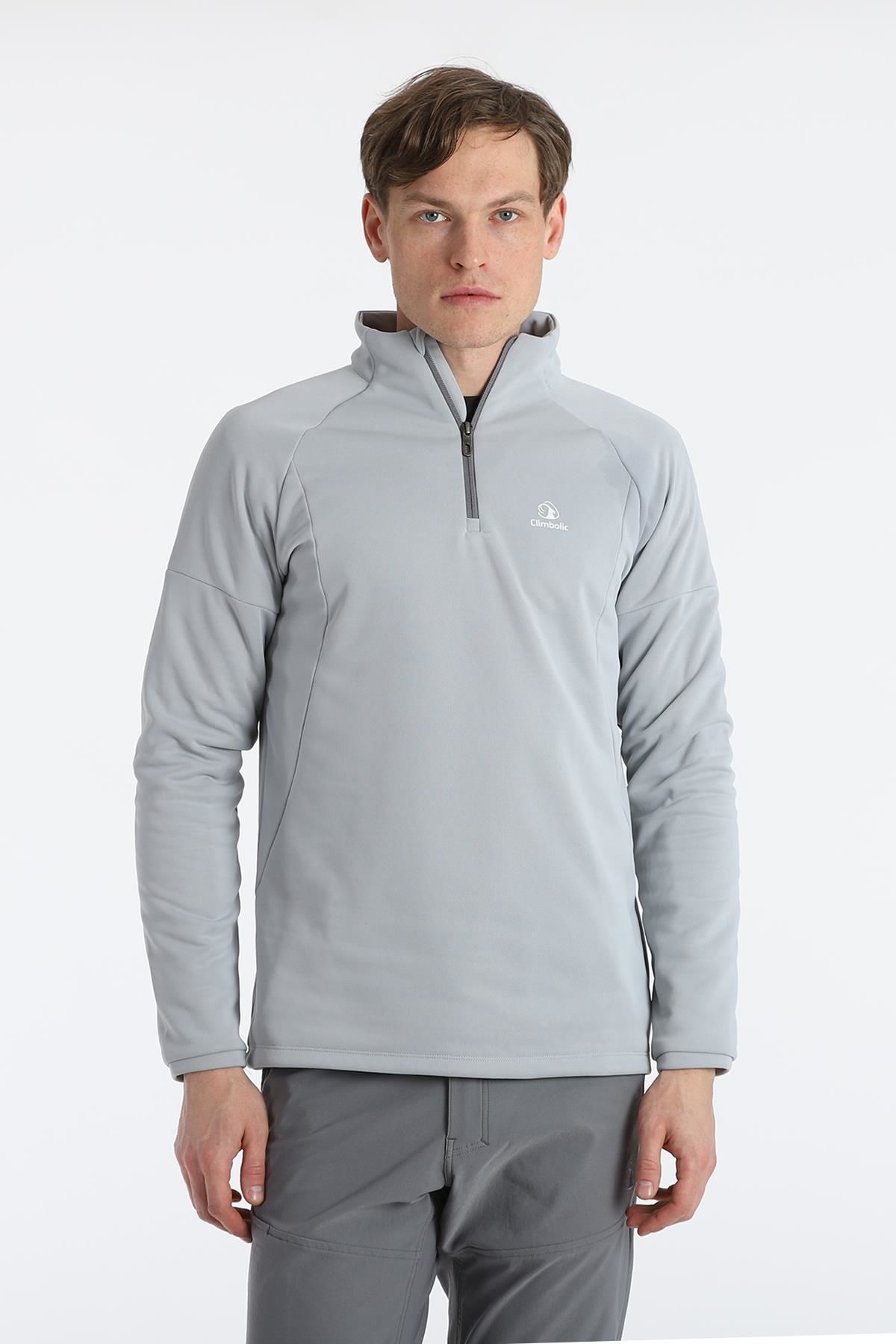Climbolic Dali Yarım Fermuarlı Polar Sweat Açık Gri - 3XL