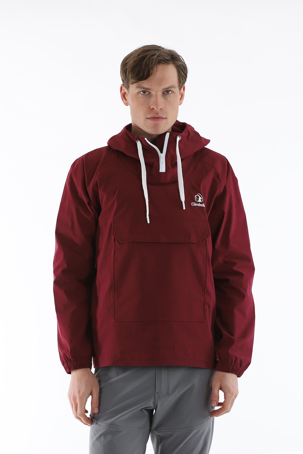 Climbolic Kanguru Kapüşonlu Erkek Rüzgarlık Bordo - 3XL