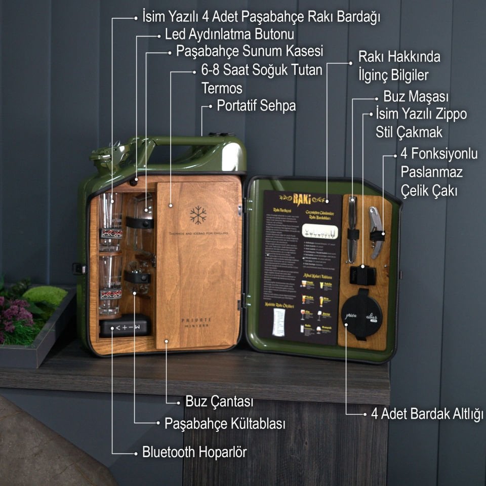 Steel Jerry Can Portable Minibar With Thermos Cooler / Full Accessories Raki ConceptRED