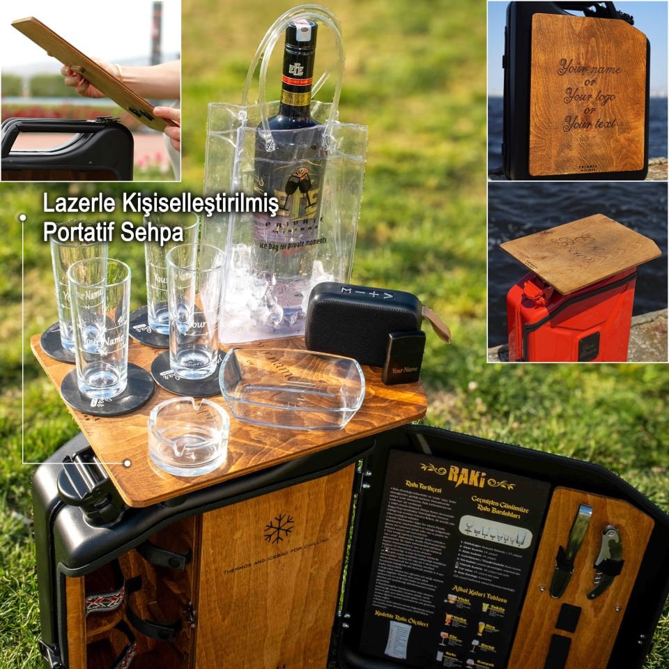 Steel Jerry Can Portable Minibar With Thermos Cooler / Full Accessories Raki ConceptRED
