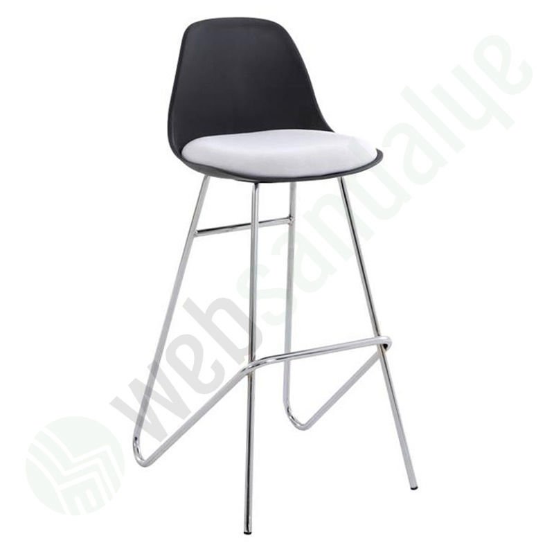 Smok Krom Eyfel Ayaklı Bar Sandalyesi Siyah Beyaz
