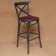 Akpin Bordo Döşemeli Thonet Ahşap Bar Sandalyesi Antrasit