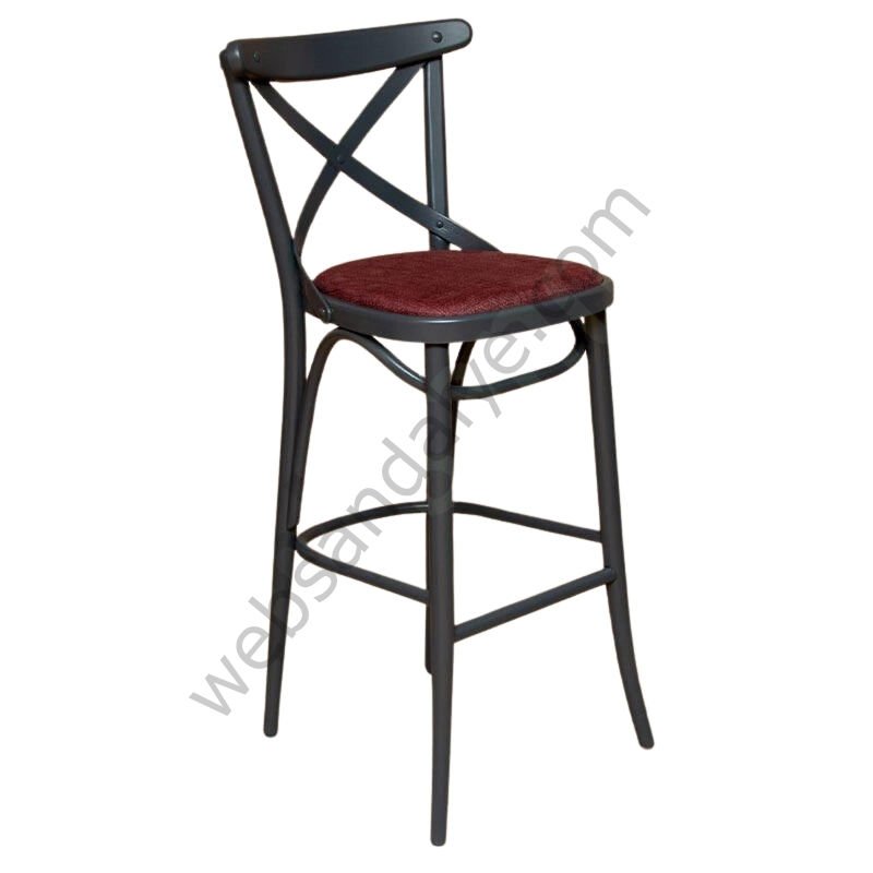 Akpin Bordo Döşemeli Thonet Ahşap Bar Sandalyesi Antrasit