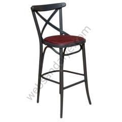 Akpin Bordo Döşemeli Thonet Ahşap Bar Sandalyesi Antrasit