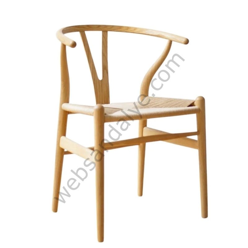 Truva Hasırlı Ahşap Sandalye Natural Krem