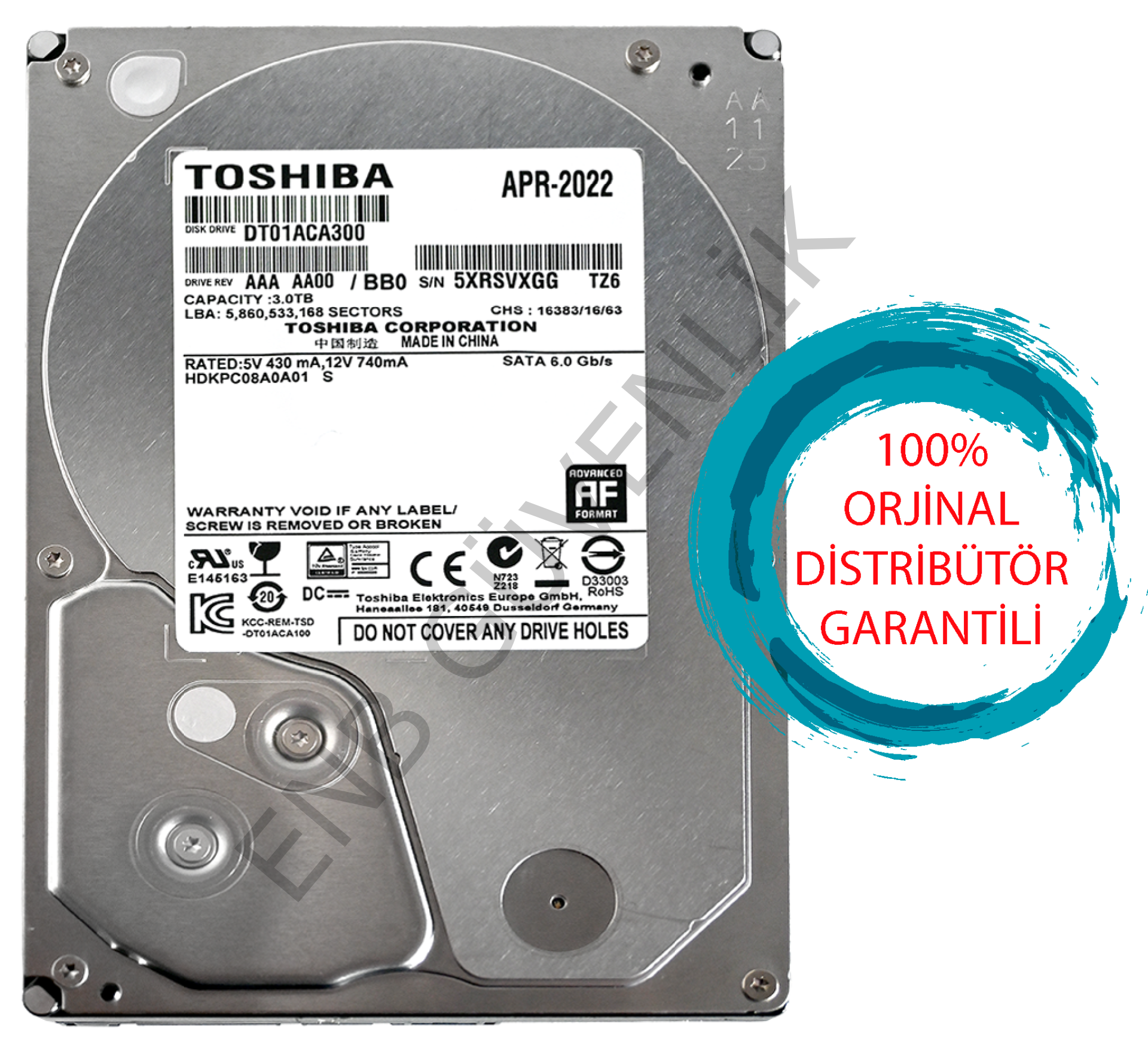 3TB Toshiba 7200RPM 3.5 SATA3 64MB Güvenlik Kamerası Diski