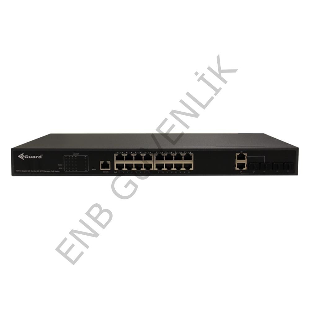 VGuard VG-SW2016PM-250 16 Port 10/100/1000 RJ45 + 2*10/100/1000 Combo(2*SFP + 2*RJ45) + 2*100/1000 SFP Port Layer2&Cloud Yönetilebilir PoE Switch
