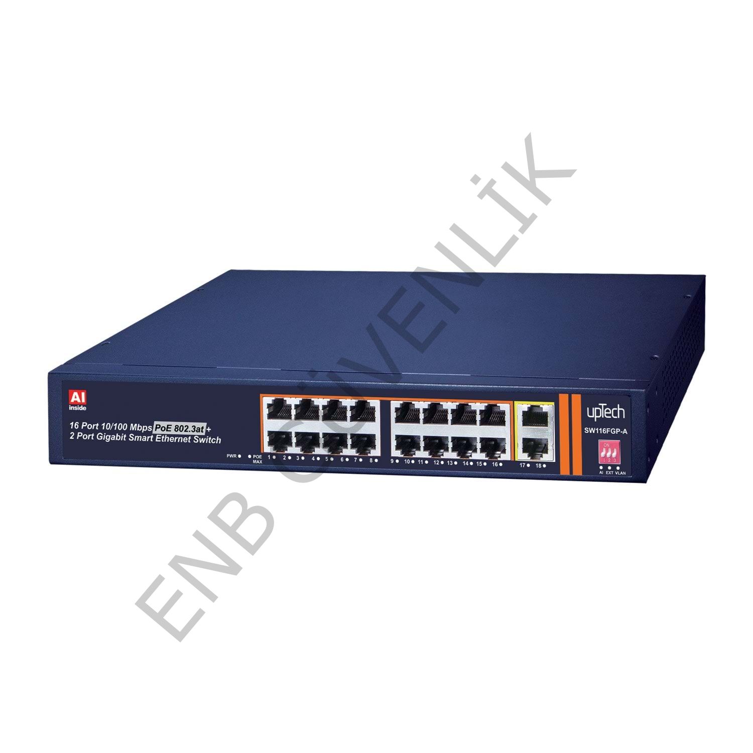 upTech SW116FGP-A 16 Port 10/100M PoE+ 2 Port 10/100/1000M