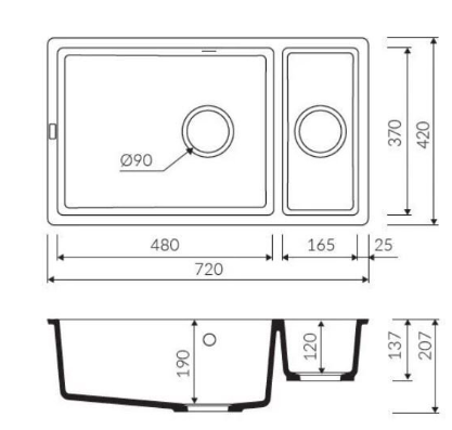 TEŞHİR MARMORİN LANDO 720 1,5 K 1.5 GÖZLÜ STEEL METALİC EVİYE