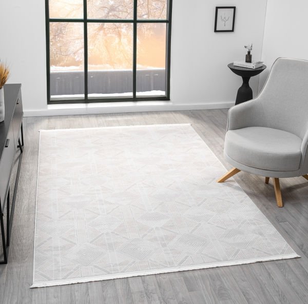 Seyran Vista 5116 Krem Salon Halısı Yolluk Yumuşak Tuşeli Modern Dokuma Makine Halısı