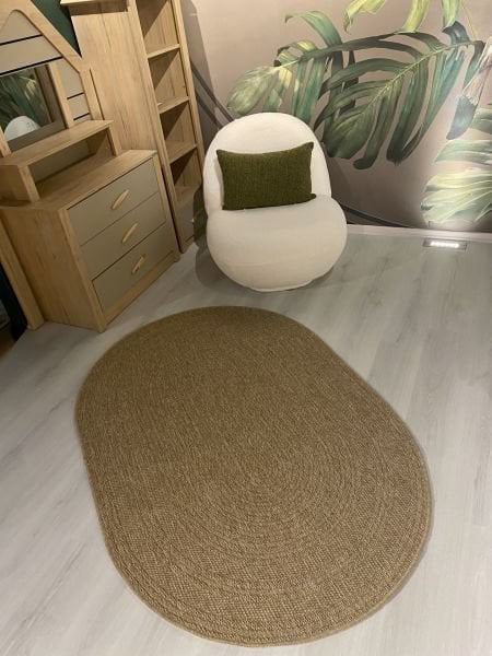 Seyran Halı İndia 668 Hasır Dokulu Modern Dokuma Taban Hav Toz Vermez Hasır Halı Oval