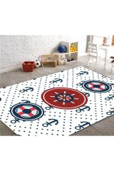 Cino Antialerjik Çocuk Halısı Çapa Desenli Mavi Beyaz 160x230